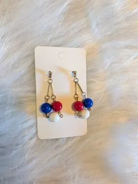 Jewelry | Tricolor Beaded Drop Earrings Red Blue White | Poshmark